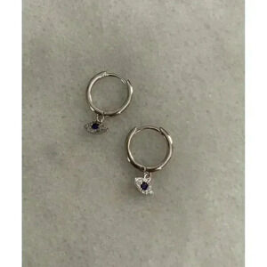 COPY - Sterling Silver Huggie Hoop Crystal Evil Eye Dangle Earrings Brand New